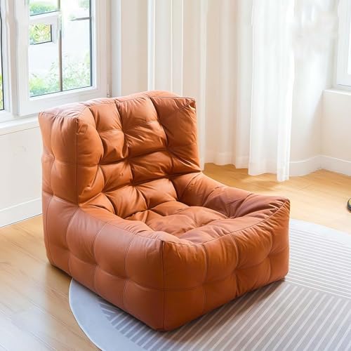 GAOCUNBING Tragbarer Lazy Sitzsack, Kunstleder, Waffelpouf, mit interner Schwammfüllung, Chaiselonge, Liegestuhl, Sofa, Bett, Ottomane, Sack, Braun, Einzelstuhl von GAOCUNBING