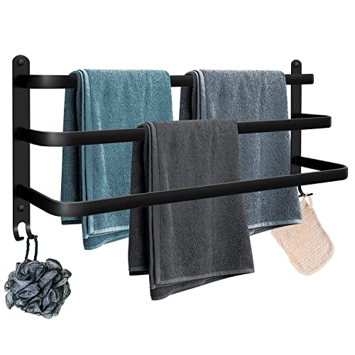 Handtuchstange gross Ohne Bohren/Lochstanzen Schwarze 70cm Multilayer Aluminium,Handtuchhalter Wandregal,Handtuchregal Wandmontage, Wand Badetuchhalter 3-Stöckig Badetuchstange für Badzimmer und Küche von Niueren