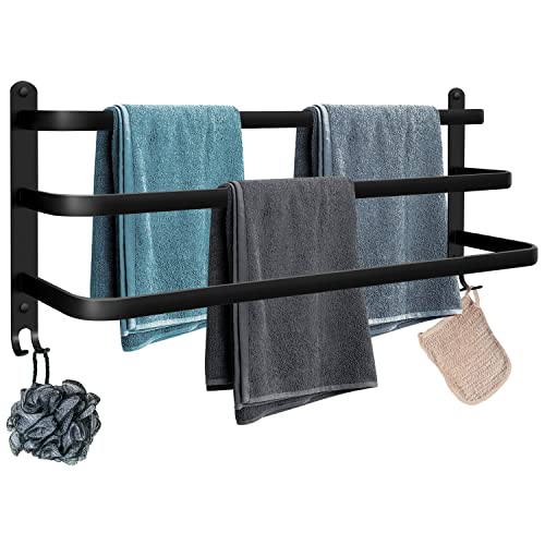 Handtuchhalter 80cm Schwarz Ohne Bohren/Lochstanzen Wandmontage Bohren 3 Tier Handtuchstange Badezimmer Aluminium Handtuchregal Badetuchhalter für Badetuchstange Badezimmer Küchen Toilette von Niueren