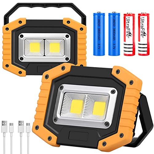 GAOEEIN 2stk 30W Baustrahler COB Arbeitslicht Multifunktionaler Strahler Led Strahler Akku USB Wiederaufladbar IP65 Wasserdicht Arbeitslicht Scheinwerfer für Notfall Camping Angeln von GAOEEIN