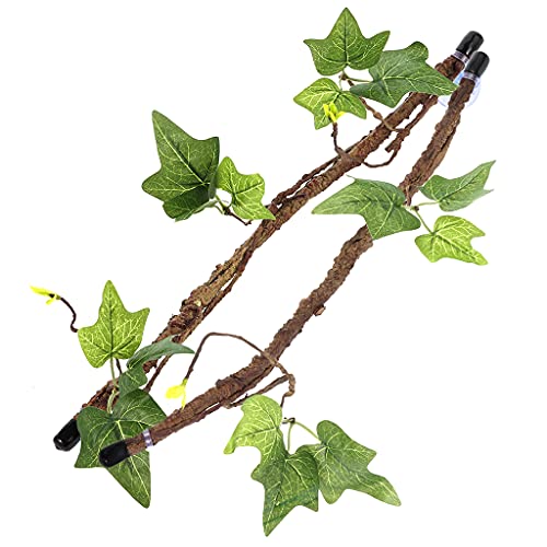 GAOFESA Kletterpflanzen mit Blättern Terrarium Pflanze Deko mit Saugnapf für Amphibien Schlange 2 Stück Set Dschungel Holz Rebe Dekor von GAOFESA