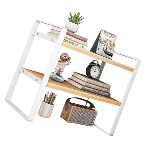 GAOFESA Platzsparender Schreibtisch-Organizer aus Eisen und Holz, geeignet für Zuhause, Büro, Schlafsaal, hält Bücher und Zubehör ordentliches Eisen-Kunst-Bücherregal von GAOFESA