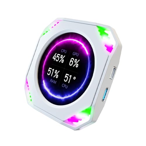 GAOFESA Runder USB-PC-Monitor, 5,3 cm (2,1 Zoll) Display, GPU, CPU-Temperatur-Tracking, kompaktes Design für Computer, baut USB-Strom-GPU/CPU-Temperaturanzeige von GAOFESA