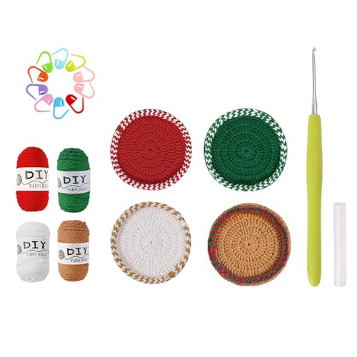 GAOFESA Weihnachts-Untersetzer, Häkelset, Häkel-Starter-Kits mit Häkelnadel, Nähmarker, Strickzubehör von GAOFESA