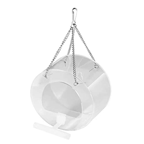 Vogelfutterspender aus Acryl zum Aufhängen, mit Metallkette, transparentes Vogelhaus mit Sitzstange, Futternapf für Vogelbeobachtung innen und außen von GAOFESA