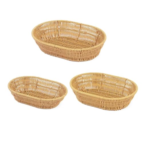 3pcs Imitation Rattan Oval Obst Serviert Korb Tragbare Brot Aufbewahrungsplatte Dekorative Snacks Tablett Für Home Desktop Verwendung von GAOINTELL