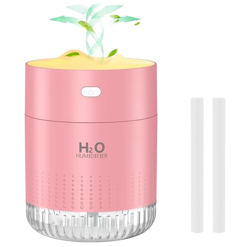 Mini Luftbefeuchter mit Nachtlichtfunktion und Automatische Abschaltung, Luftbefeuchter Schlafzimmer mit Zwei Vernebelungsmodi Geeignet für Schlafzimmer, Kinderzimmer und Pflanzen(Rosa) von GAOJIE