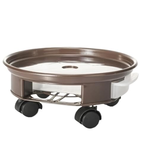 GAOJUNAN Plant Caddy mit Rädern Pflanzenwagen Mit Wasserbehälter, Runder Blumentopf-Mover, Pflanzentablett for Drinnen Und Draußen Blumenroller(Brown,27cm) von GAOJUNAN