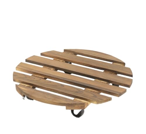 Plant Caddy mit Rädern Pflanzenwagen Mit Rädern, Rund, Aus Holz, Feststellbare Rollen, Geeignet for Blumentöpfe Auf Der Terrasse Blumenroller(25x25cm) von GAOJUNAN