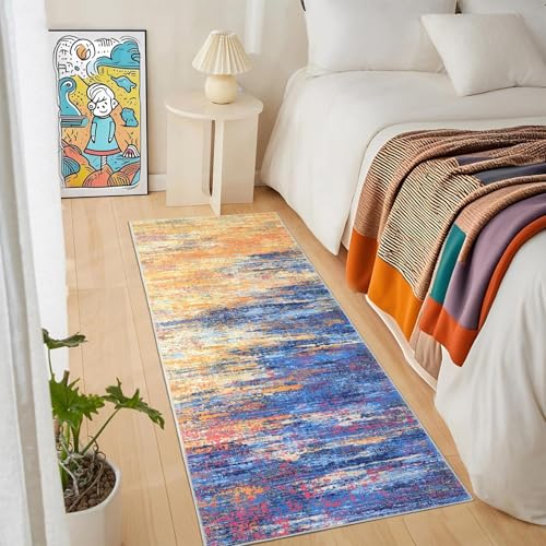 GAOMON Küchenläufer, waschbar, Läufer für Flur, rutschfest, modern, abstrakt, niedriger Flor, schmutzabweisend, Badezimmerteppich, faltbar, Bedruckt, für Schlafzimmer, Orange/Blau, 5 x 15 cm GAOMON Küchenläufer, waschbar, Läufer für Flur, rutschfest, modern, abstrakt, niedriger Flor, schmutzabweisend, Badezimmerteppich, faltbar, Bedruckt, für Schlafzimmer, Orange/Blau, 5 x 15 cm von GAOMON