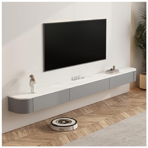 GAONUDAN An der Wand montierter TV-Schrank, schwebender TV-Ständer, Unterhaltungsmedienkonsole, schwebende Regale mit Tür, für die Aufbewahrung unter dem Fernseher (Farbe: Grau, Größe: 200 cm) von GAONUDAN