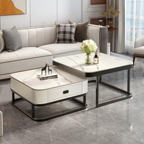GAONUDAN Modernes quadratisches Couchtisch-Set mit 2 Stück – Couchtisch aus Glas mit Metallrahmen – Couchtisch mit Stauraum für das Wohnzimmer – leicht zu montierende Wohnmöbel, Größe: Groß: 70 cm, K von GAONUDAN