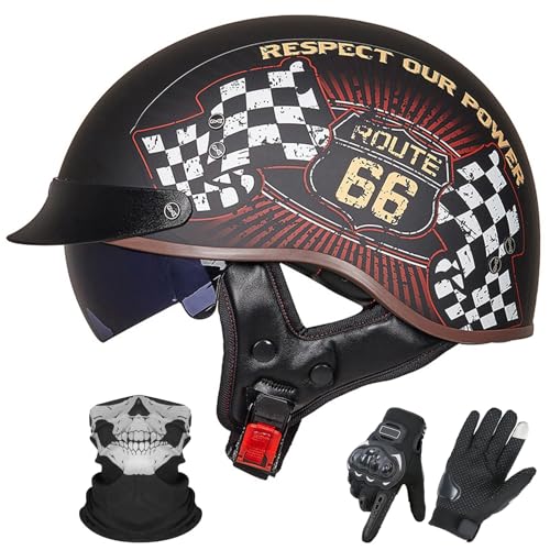 GAORUTO Offener Motorrad-Jethelm, ECE 22.06-geprüfter Motorrad-Halbhelm im Deutschen Stil mit Sonnenblende für Erwachsene, Männer und Frauen L,L (57-58cm) von GAORUTO