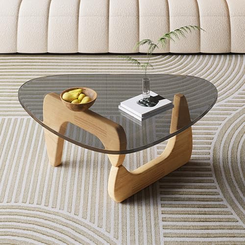 Moderner Couchtisch aus der Mitte des Jahrhunderts, dreieckiger Couchtisch aus Glas mit Massivholzbasis und verdickter Tischplatte aus gehärtetem Glas, moderner Sofa-Beistelltisch B Moderner Couchtisch aus der Mitte des Jahrhunderts, dreieckiger Couchtisch aus Glas mit Massivholzbasis und verdickter Tischplatte aus gehärtetem Glas, moderner Sofa-Beistelltisch B von GAORUTO