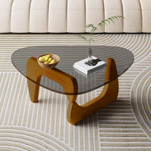 Moderner Couchtisch aus der Mitte des Jahrhunderts, dreieckiger Couchtisch aus Glas mit Massivholzbasis und verdickter Tischplatte aus gehärtetem Glas, moderner Sofa-Beistelltisch C Moderner Couchtisch aus der Mitte des Jahrhunderts, dreieckiger Couchtisch aus Glas mit Massivholzbasis und verdickter Tischplatte aus gehärtetem Glas, moderner Sofa-Beistelltisch C von GAORUTO
