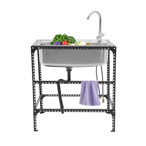Freistehende Edelstahl Spültisch Outdoor Küche Spüle Mit Wasserhahn und Handschuhen Gewerbliche Spülbecken,Für Küchen, Wohnwagen, Bauernhöfe,71.12 * 45.72 * 76.2cm von GAOUSD