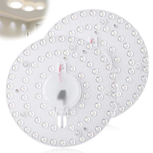 2 Pack LED Modul Umrüstsatz: 24W Modul für Deckenleuchten, Umrüstplatine mit Haltemagneten, Retrofit LED Platine für Deckenleuchte, Ringmodul Ringlampe Ø 19.2 cm, Weiß 6000K von GAOUTO