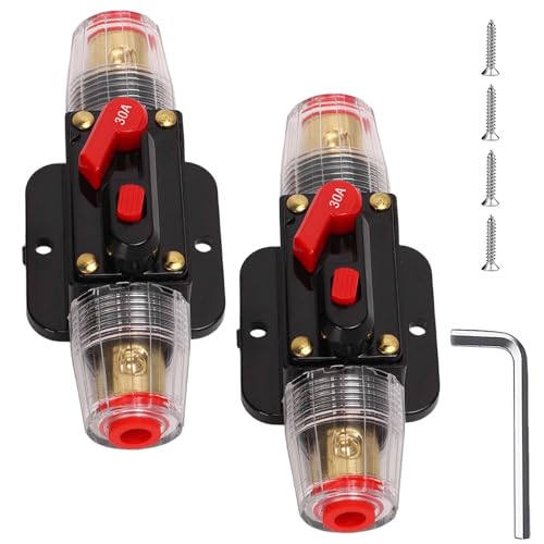 2 Stück 30A KFZ Sicherungshalter, Kfz Sicherungsautomat, Automatiksicherungshalter 12v 24v, DC-Zurücksetzen-Sicherungshalter, Auto Schutzschalter mit Manuellem Reset für Auto-Marine-Audiosystem-Schutz von GAOUTO