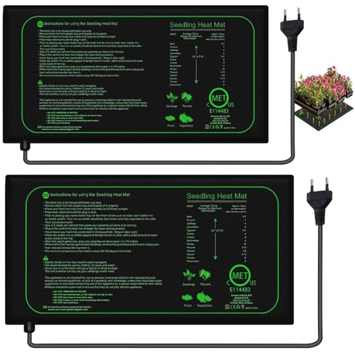 2 Stück Heizmatte Pflanzen: 25 × 52.5 cm 21 W Wärmematte für Sämling Germination, Wärmematte Pflanzen Zimmergewächshaus Wärmematte für Germination und Temperatur-Regulierung, Schnelle Erwärmung von GAOUTO