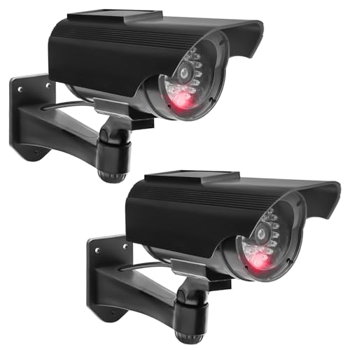 2 Stück Kamera Attrappe, Solar Betriebene Simulierte Dummy Surveillance Sicherheit Kamera, Überwachungskamera Attrappe mit Blinkender LED, Kamera Atrappe Außen für Garagen, Hinterhöfen, Haustüren von GAOUTO