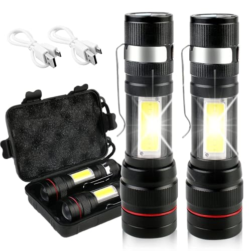 2 Stück LED Taschenlampe: 2000 Lumen Mini Taschenlampen, Camping Handlampe mit 5 Modi, Superhelle Taschenlampen USB Aufladbare, Tragbar und IPX5 Wasserdicht für Camping Wandern Notfall Reparieren von GAOUTO