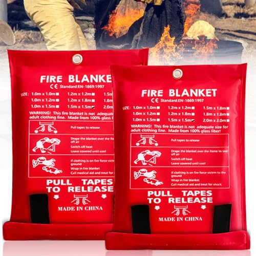 2 Stück Löschdecke, 150 * 150 cm Feuerlöschdecke, Brandschutzdecke aus Glasfasertücher, Feuerdecke für versehentliches Sicherheitsdesign für Küche, Kamin, Grill, Auto, Camping, Haushalt, Wohnwagen von GAOUTO