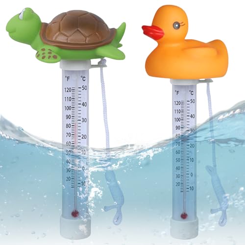 2 Stück Schwimmende Pool Thermometer, Pool Thermometer Schwimmend mit Befestigungsleine, Poolthermometer Schwimmend Whirlpools für Alle Outdoor & Indoor Pools, Spas, Hot Tubs, Aquarien (Gelb) von GAOUTO