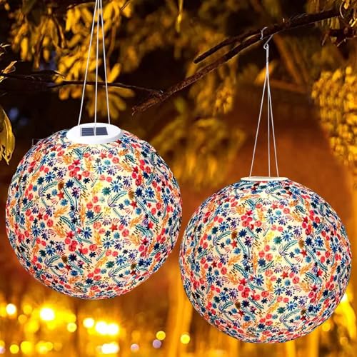 2 Stück Solar Lampions Außen Wetterfest: 30CM LED Laterne Wasserdicht Warmweiß Hängende Solar Gartenlaterne, Lichterkette Lampion für Garten, Terrasse von GAOUTO