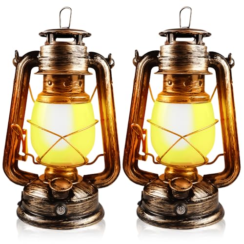 2 Stücke LED Vintage Laterne, USB Wiederaufladbare 4 Modi Stufenlos Dimmbare LED Petroleumlampe, Hängende Outdoor Laterne mit Flammen Effekt für Garten Terrasse Deck Wohnzimmer Balkon von GAOUTO