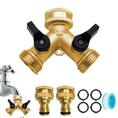 2 Wege Verteiler: Y-Verteiler Ventil Wasserverteiler für Zwei Zulaufschläuche zum Anschluss, 1/2" und 3/4" Wasser Verteiler für Garten, Rasen Wasserhähne, Wasserdurchfluss regulier&absperrbar von GAOUTO