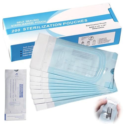 200 Stück Sterilisation Tasche, Sterilisationsbeutel Einweg Selbstklebende, Autoklaven Verschluß Sterilisationsbeutel für Zahnwerkzeuge, Tattoos oder Maniküre (90 x 260 mm) von GAOUTO