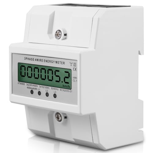 3 Phasen Stromzähler, 50/60Hz Digitaler Stromzähler 3-Phasen 4-Draht,100A Drehstromzähler Geeicht Stromzähler mit LCD-Display, für DIN Hutschiene Zwischenzähler Strom Geeicht von GAOUTO