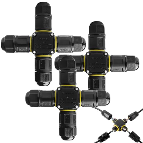 3 Stück Kabelverbinder Wasserdicht IP68, Kabelverbinder Wasserdicht 3 Polig Erdkabel Verbindungsmuffe für Ø5-12 mm Kabeldurchmesser, 4 Wege Wasserdichte Abzweigdose IP68 für Garten, Outdoor, Boden von GAOUTO