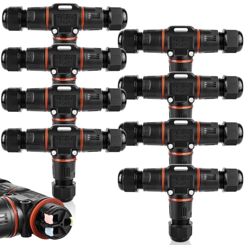 3-polig Kabelverbinder Wasserdicht IP68, T-Form Kabelverbinder Wasserdicht 3-polig Erdkabel Verbindungsmuffe für Ø3-12 mm Kabeldurchmesser, 2 Wege Wasserdichte Abzweigdose für Garten,Outdoor (8 Stück) 3-polig Kabelverbinder Wasserdicht IP68, T-Form Kabelverbinder Wasserdicht 3-polig Erdkabel Verbindungsmuffe für Ø3-12 mm Kabeldurchmesser, 2 Wege Wasserdichte Abzweigdose für Garten,Outdoor (8 Stück) von GAOUTO