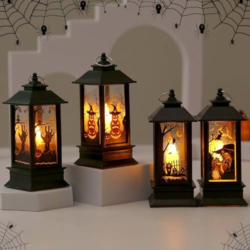 4 Stück Halloween Deko Kürbis Laterne: 13cm Hohe Halloween Deko Kerzenlaterne, Kerzen Dekorative Hexe Kürbis Bronze Nachtlichter Halloween Hängende Windlichter Batteriebetriebene Laterne 4 Stück Halloween Deko Kürbis Laterne: 13cm Hohe Halloween Deko Kerzenlaterne, Kerzen Dekorative Hexe Kürbis Bronze Nachtlichter Halloween Hängende Windlichter Batteriebetriebene Laterne von GAOUTO
