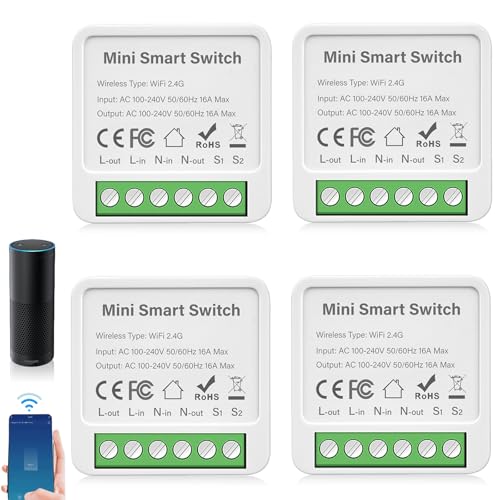 4 Stück Smart Lichtschalter Modul 1 Wege, Smart Home Lichtschalter, Smart Life Schalter, WLAN Mini DIY Schalter Relais Modul, Kompatibel mit Alexa und Google Assistant, Neutralleiter Erforderlich 4 Stück Smart Lichtschalter Modul 1 Wege, Smart Home Lichtschalter, Smart Life Schalter, WLAN Mini DIY Schalter Relais Modul, Kompatibel mit Alexa und Google Assistant, Neutralleiter Erforderlich von GAOUTO