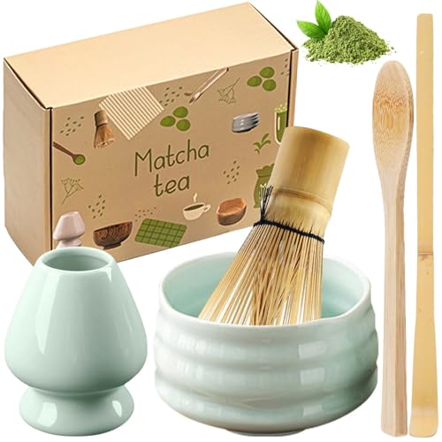 5 Stück Matcha Tee set, Matcha set mit Matcha Besen, Matcha Schale aus Keramik, Bambusbesen Matcha Besen, Besenhalter aus Keramik, Handwerklich angefertigte Matcha, Matcha zubehörGeschenkset von GAOUTO