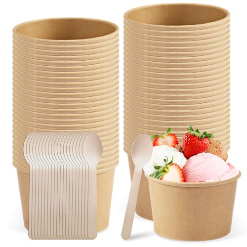50 Stück Umweltfreundliche Universal Karton Eisbecher, 240 ml Eisbecher aus Papier mit 50 Stück Löffel, Speisebecher Pappe, Kompostierbare Becher Braun, Papier-Snackbecher für EIS, Dessert, Fingerfood 50 Stück Umweltfreundliche Universal Karton Eisbecher, 240 ml Eisbecher aus Papier mit 50 Stück Löffel, Speisebecher Pappe, Kompostierbare Becher Braun, Papier-Snackbecher für EIS, Dessert, Fingerfood von GAOUTO