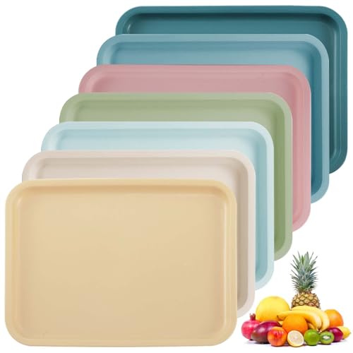 7 Stück Serviertablett Kunststoff, 30.5 * 22.0CM Rutschfest Serviertablett, Esszimmer Dekotablett Küchentablett Serviertablett für Küche Esszimmer Party Restaurant Café (7 Farben) von GAOUTO