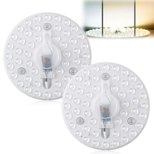 GAOUTO 2 Pack 24W LED Modul Umrüstsatz,3 Farben Dimmbar, LED Modul für Deckenleuchten, Ø16.5 cm Umrüstplatine mit Haltemagneten,Retrofit Platine für Deckenleuchte,Ringmodul Ringlampe,6000K von GAOUTO