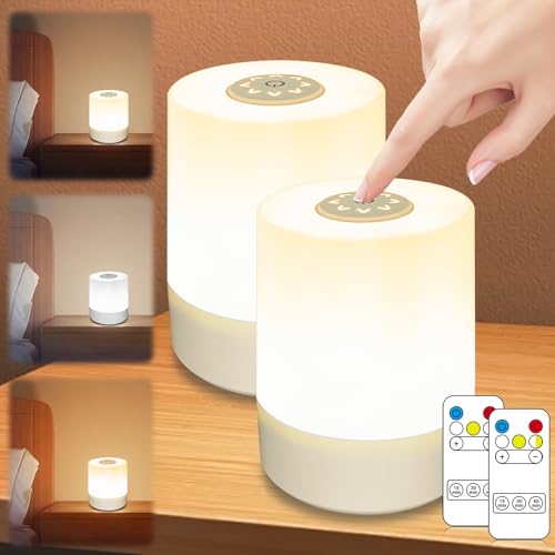 GAOUTO 2 Stück LED Nachttischlampe, Nachtlicht Kinder, Touch Dimmbar Atmosphäre Tischlampe, USB Aufladbare Nachtlicht mit Timing FunktiNachtlichton, Baby Stilllicht,Geschenke für Baby Mädchen Junge von GAOUTO