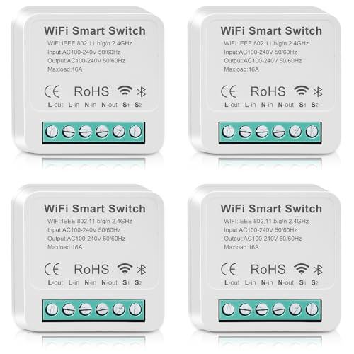 GAOUTO 4 Stück Smart Lichtschalter Modul 2 Wege, Mini DIY WLAN Schalter Passt hinter Wandschalter,Smart Life Schalter,Smart Switch Kompatibel mit Alexa und Google Assistant,Neutralleiter Erforderlich GAOUTO 4 Stück Smart Lichtschalter Modul 2 Wege, Mini DIY WLAN Schalter Passt hinter Wandschalter,Smart Life Schalter,Smart Switch Kompatibel mit Alexa und Google Assistant,Neutralleiter Erforderlich von GAOUTO