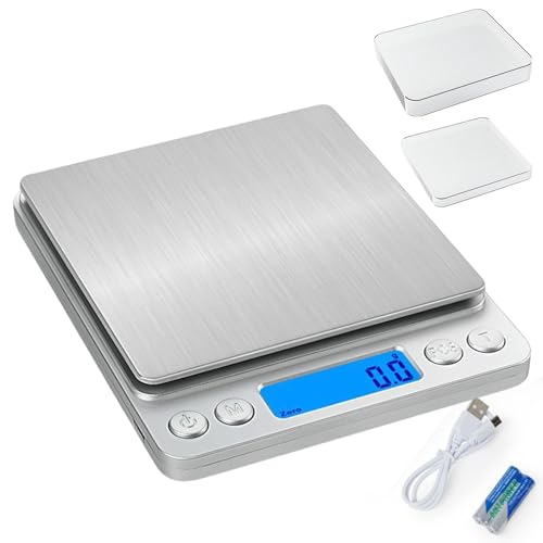 GAOUTO Digitale Küchenwaage, 1kg/0.01g USB Aufladen Feinwaage, Hochpräzise Digital Kaffee Skala Digitalwaage, Küchenwaage Digital, Edelstahl Wiegefläche, Perfekt um Schmuck, Münzen, zum Backen von GAOUTO
