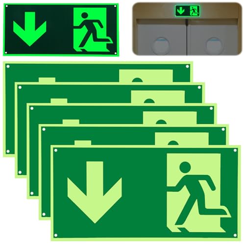 GAOUTO Notausgangsschild: 5 Stück Selbstklebend Sicherheitsschild, Nachleuchtend Fluchtwegschild, Für Büro Zuhause Geschäft (30x15 cm) von GAOUTO