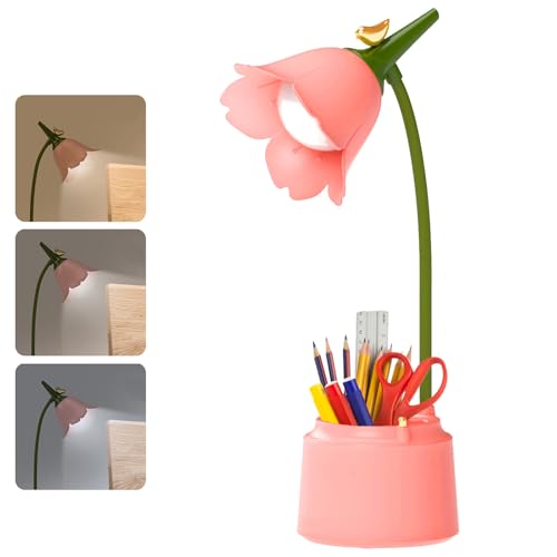 GAOUTO Schreibtischlampe Kinder: Schreibtischlampe mit Flexibles Arm und Touchsensor, Dimmbare LED Tischlampe mit 3 Farbtemperaturen, USB Wiederaufladbar Schreibtischlampe Kinder für Studieren (Rosa) von GAOUTO