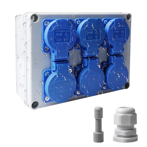 GAOUTO Wandverteiler Stromverteiler 6 x 230V: Wasserdichtheitsklasse IP54, 16A Baustromverteiler Steckdosenverteiler, Wandverteiler mit Anschlussklemme, Baustromverteiler für Indoor/Outdoor-Bereich von GAOUTO