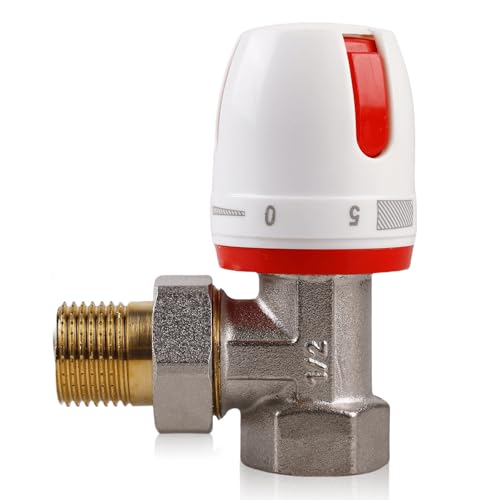 Heizung Thermostat, Weiß Eckform Heizkörperventil, Brandneues Messingmaterial Thermostatkopf Heizungsregler Automatische Temperaturregelung (Thermostatkopf+Thermostatventil Durchgang) von GAOUTO