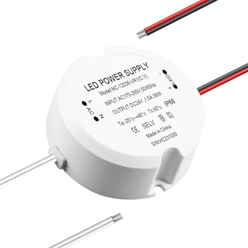 LED Trafo 24V 36W 1.5A: Mini Ring 24V Netzteil, LED Transformator 230V auf 24V, kleiner Transformator wasserdicht IP67, AC zu DC Schalt Niedervolttrafo Netzteil für LED-Streifen, LED Lampen von GAOUTO