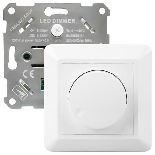 Led Dimmer Schalter, 200 V Unterputz Dimmer, Drehdimmer, Dimmer Abdeckplatte, Lichtschalter Dimmbar, Dimmer- Abdeckrahmen, Dimmschalter LED, Lichtschalter für LED Lampen & Glühlampen, Weiß von GAOUTO