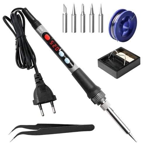 Lötkolben Set, 90W Lötstation mit Temperatur Einstellbar 180-520°C, Lötkolben Kit Lötset,Regelbar und EIN/AUS-Schalter, 5 Lötspitzen, Lötkolbenständer,Lötzinn,Pinzette,Lötset für Elektrische Arbeiten Lötkolben Set, 90W Lötstation mit Temperatur Einstellbar 180-520°C, Lötkolben Kit Lötset,Regelbar und EIN/AUS-Schalter, 5 Lötspitzen, Lötkolbenständer,Lötzinn,Pinzette,Lötset für Elektrische Arbeiten von GAOUTO